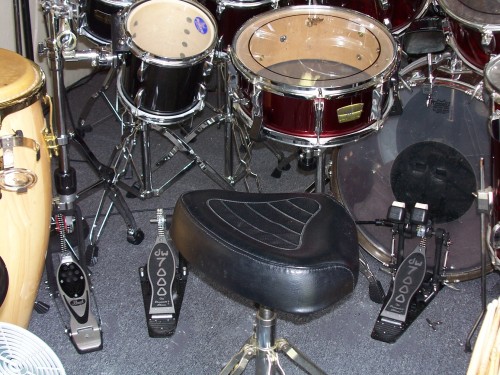 D.W. 7000 Double Bass Pedals, Pearl 2000 10 Way High Hat.